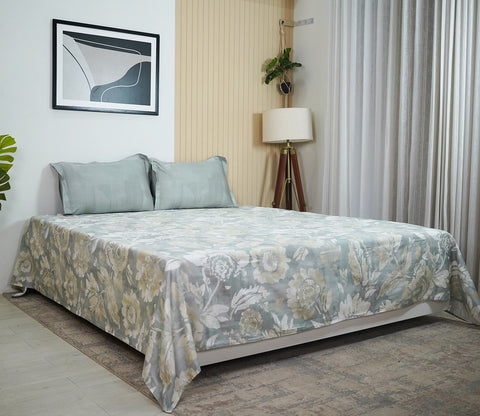 Camellia 300 TC Flat Pure Cotton King Size Bedsheet With 2 Pillow Covers (Grey)