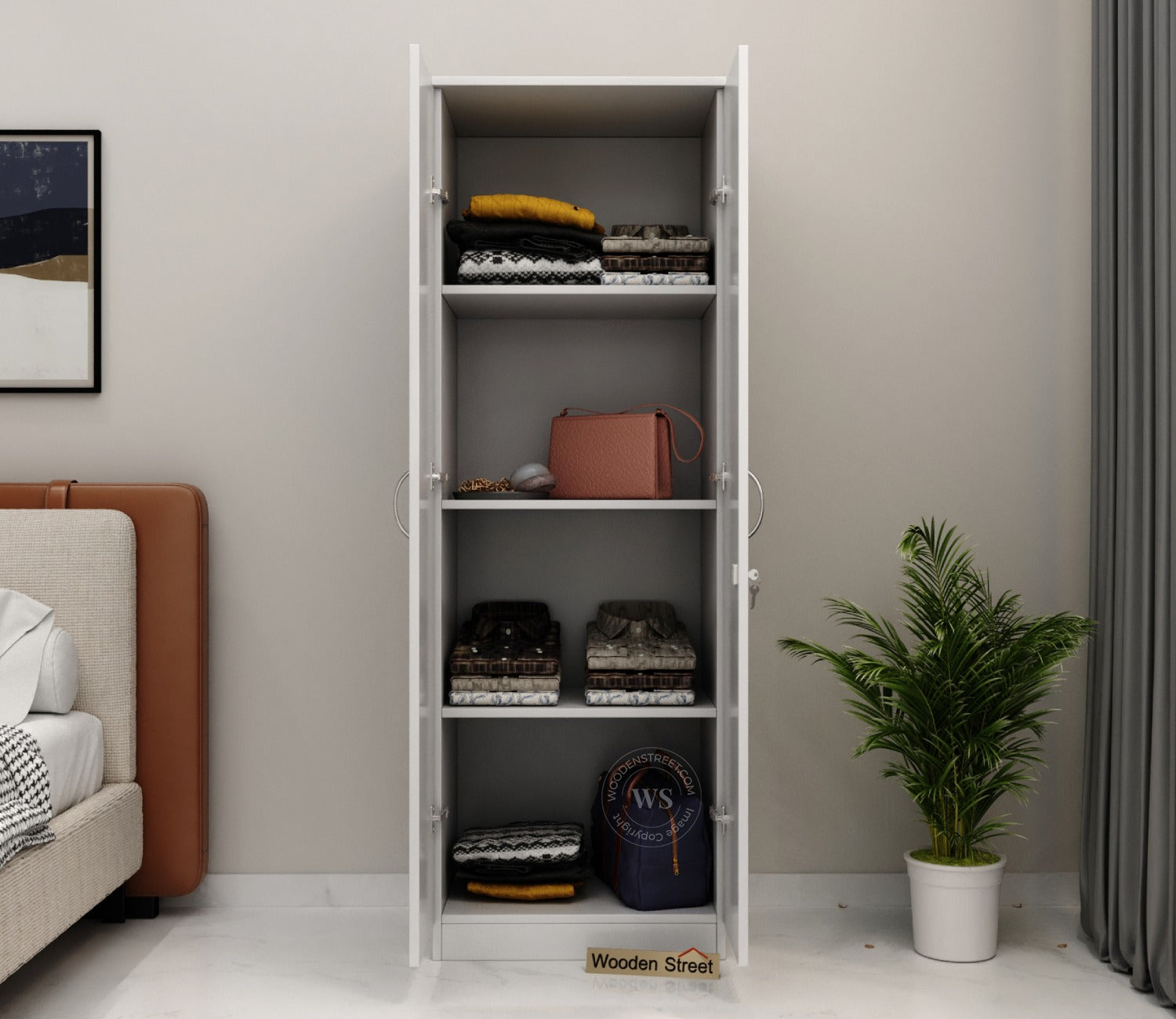 Lillian 2 Door Wardrobe with Shelves (Frosty White Finish)