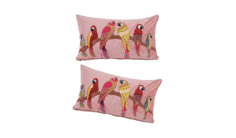 Beaded Sequin Velvet Cushion Covers - Set of 1 (20 x 12 inch, Peach)