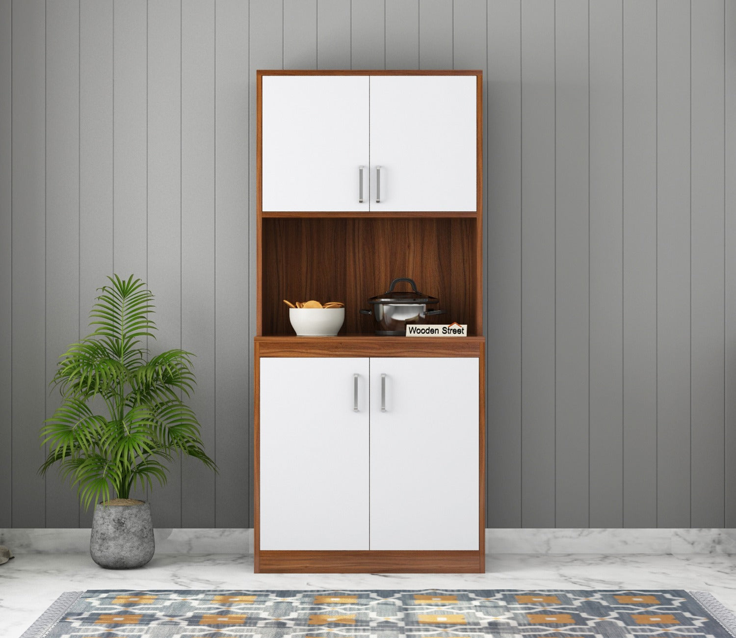 Maris Kitchen Cabinet (Exotic Teak-Frosty White Finish)