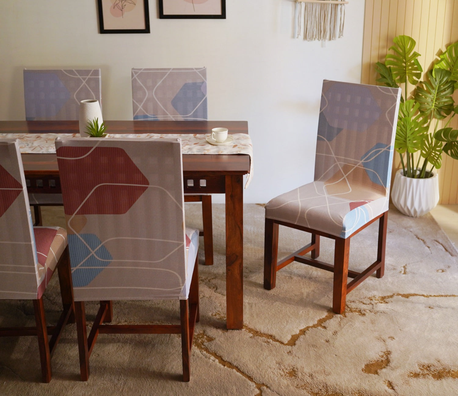 Agnus Elastic Abstract Printed Polyester Spandex Dining Chair Cover Set Of 1 (Multi Colour)