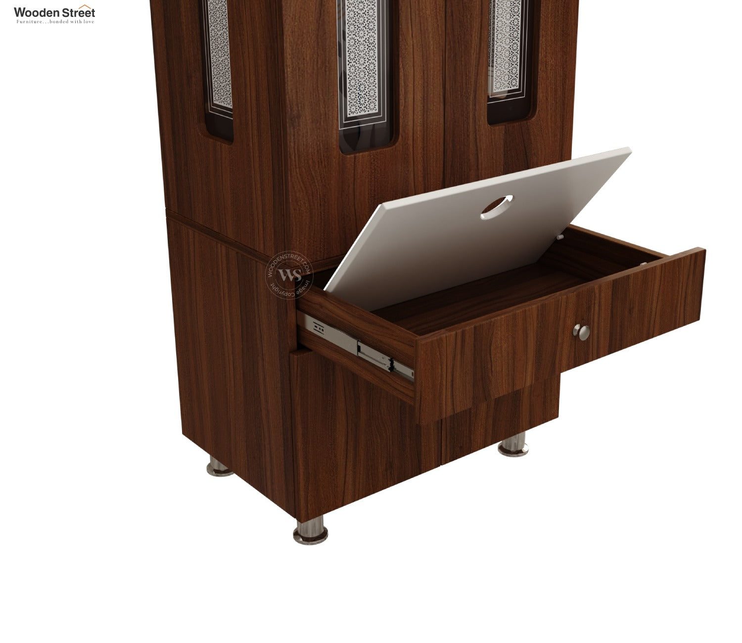 Atharv Engineered Wood Home Temple With Inbuilt LED Light System (Exotic Teak)