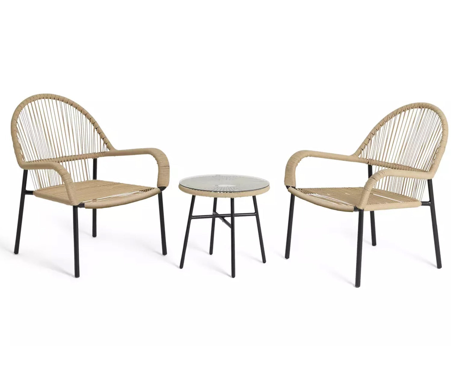 Beige Rope 2 Seater Chair Set With Table