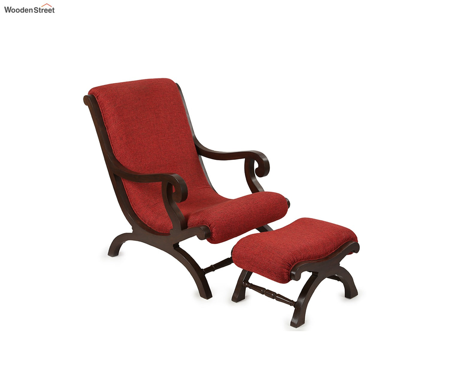 Kinse Lounge Chair with Cushioned Footrest in Teakwood with Walnut Finish
