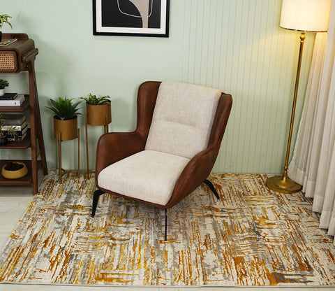 Malibu Beige Abstract Carpet (7.5 x 5 Feet)