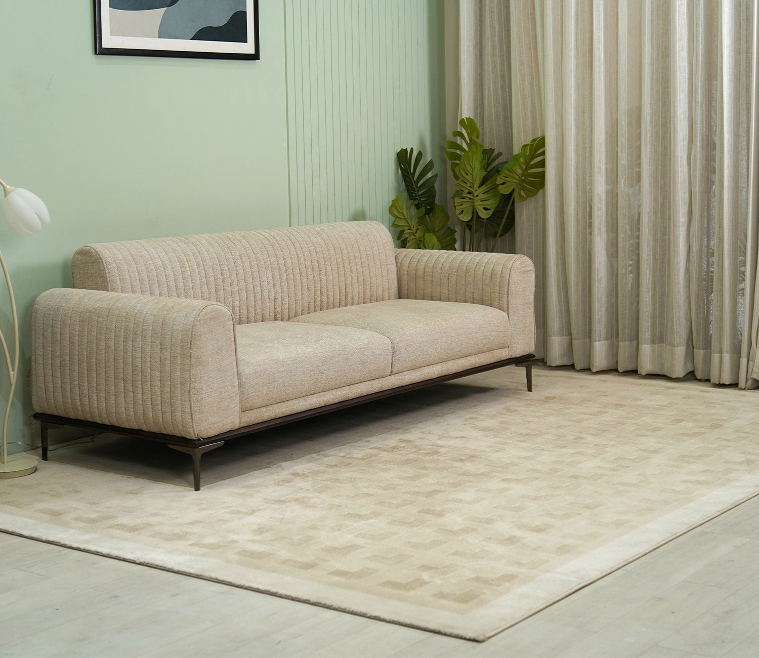Bricka White and Beige Checkered Carpet  (11 x 7.8 Feet)