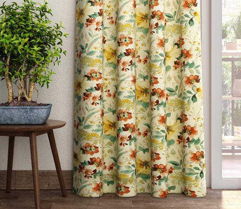 Rose Floral Print 1 Piece Light-Filtering Curtain (Yellow, 7 Feet)