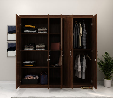Mahin Five Door Multi Utility Wardrobe with Mirror (Columbian Walnut Finish)