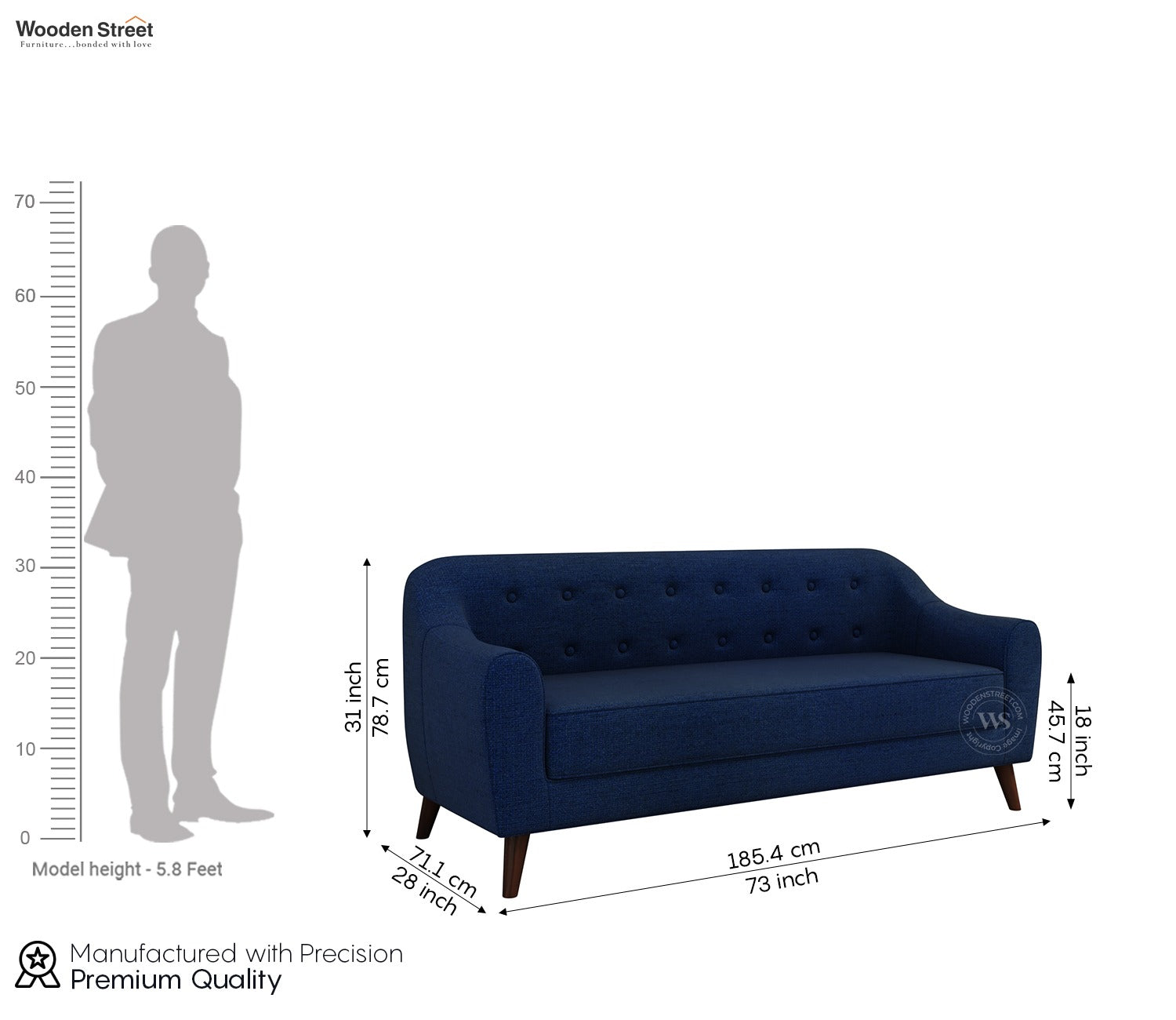 Sibert 3 Seater Fabric Sofa (Azure Blue)