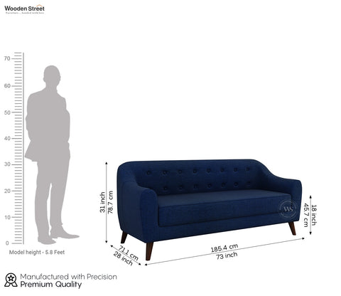 Sibert 3 Seater Fabric Sofa (Azure Blue)