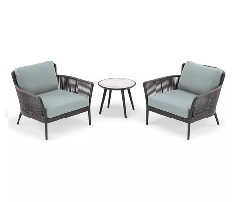 Grey Rope 2 Seater Chair With Table And Santa Grey Cushions Balcony Set