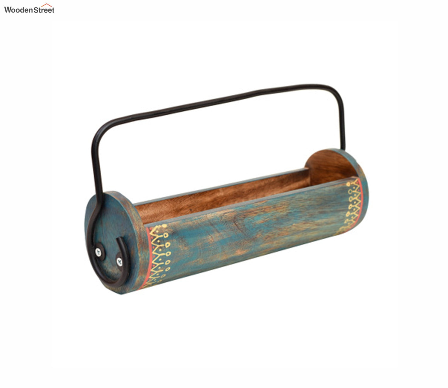 Blue Colour Wooden Snack Server In Exotic Shape With Stylish Metal Handle