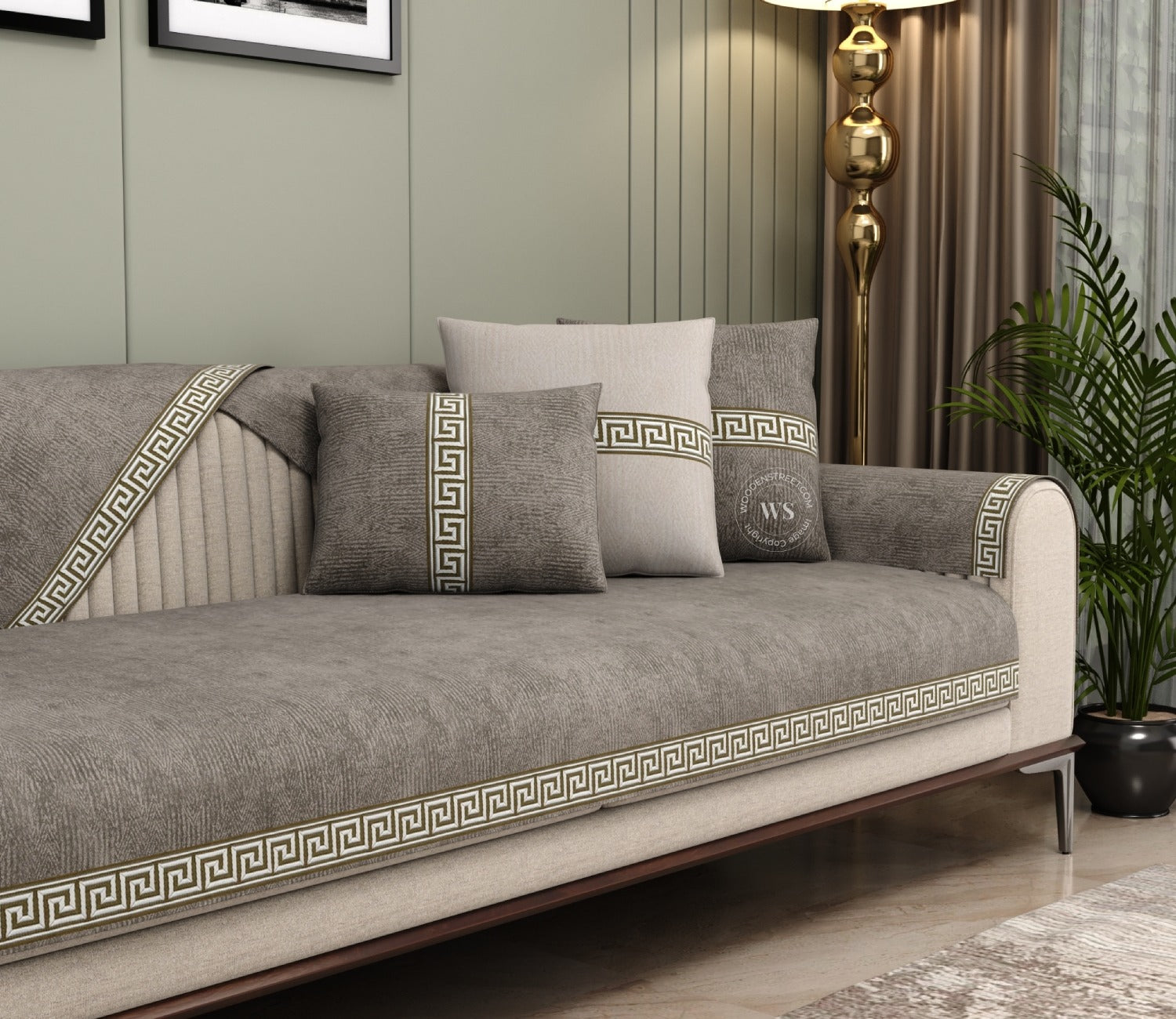 Kingston 3 Seater Premium Sofa Cover - Set of 9 (Latte Beige)
