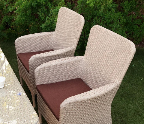 Beige Rattan And Wicker Dinning Set With Dark Brown Cushions
