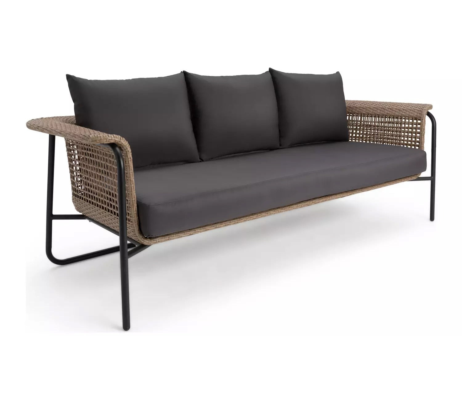 Brown Rattan And Wicker 5 Seater Sofa Set With Table And Black Cushions