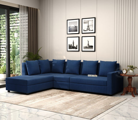 Sible L-Shape 6 Seater Left Aligned Fabric Sofa (Cotton, Azure Blue)