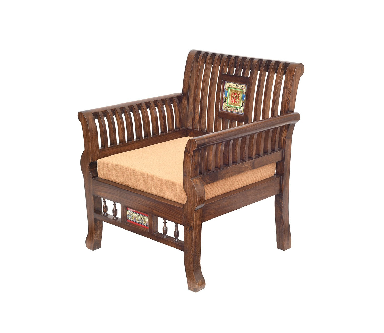 Nyle Single Seater Sofa in Teakwood with Walnut Finish