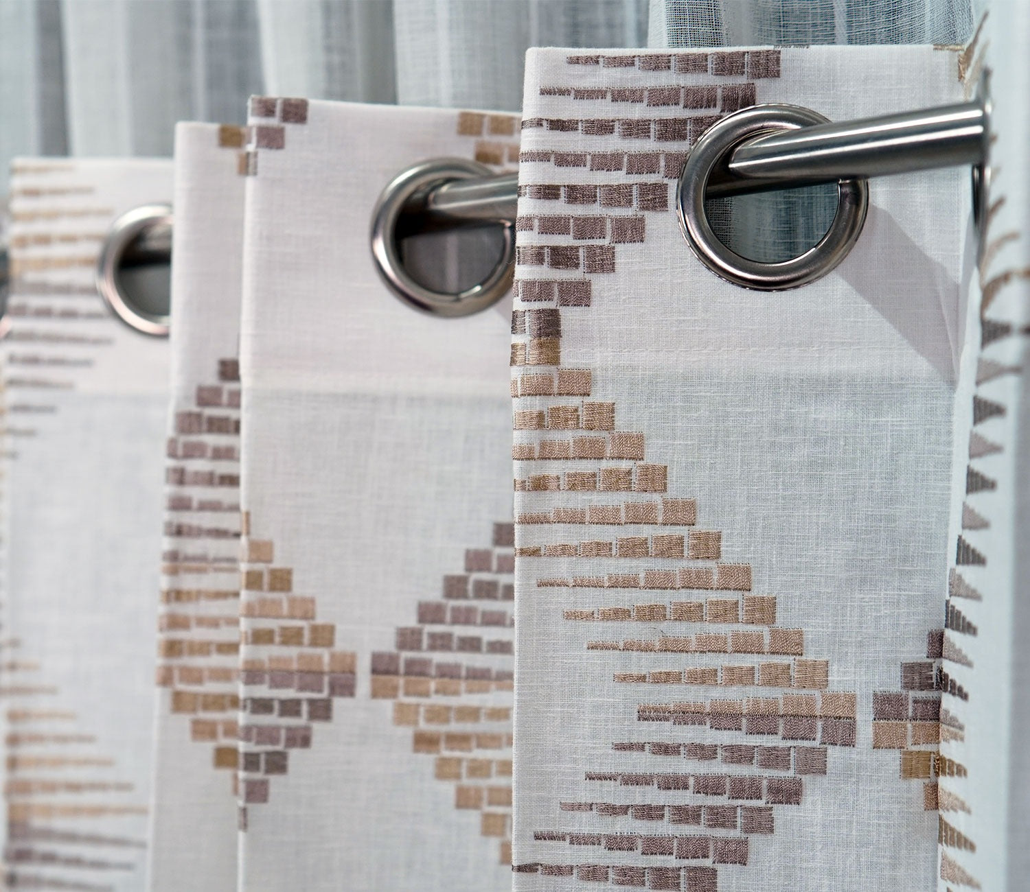 Rhombus Sheer Door Curtains Set of 2 (Beige, 7 Feet)