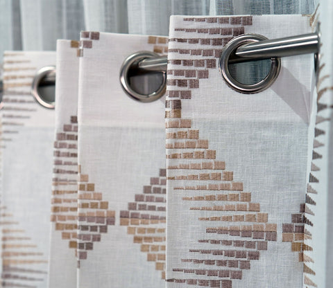 Rhombus Sheer Door Curtains Set of 2 (Beige, 7 Feet)