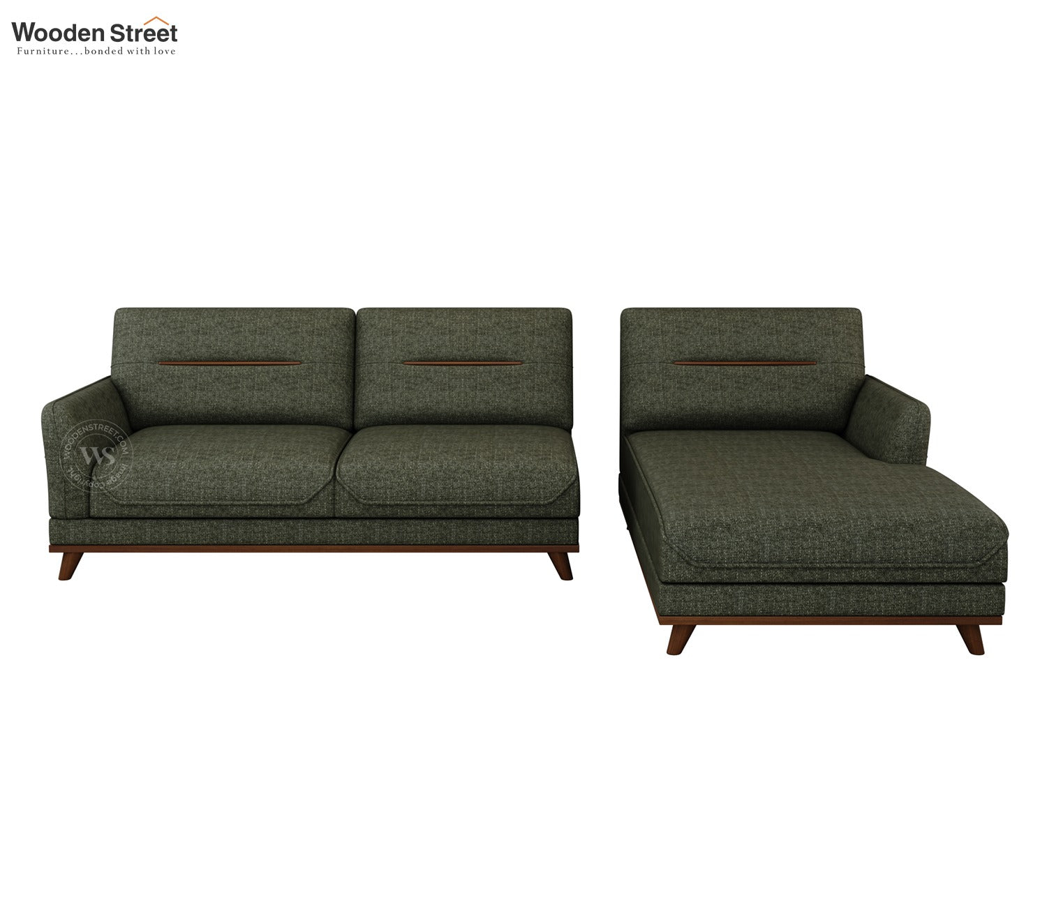 Alvaro L Shape 4 Seater Sofa with Wooden Accents (Sage Green)