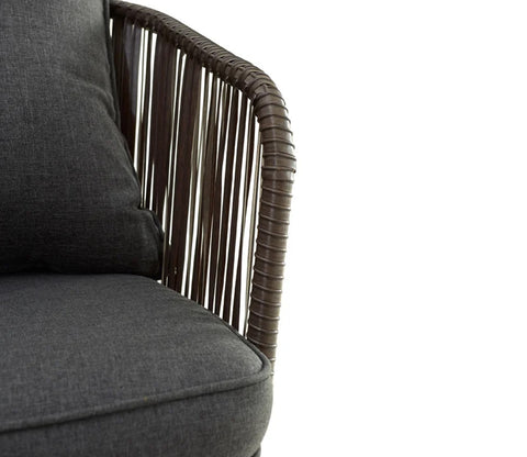 Brown Rope 2 Seater Chair Set With Table And Grey Cushions