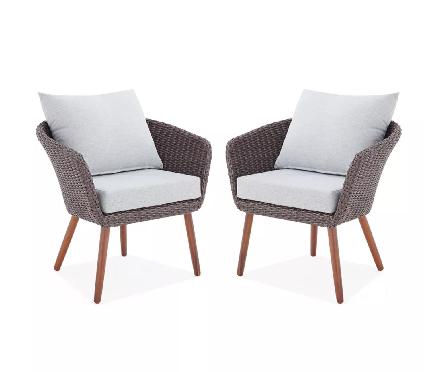 Dark Brown Rattan And Wicker 4 Seater Patio Set With Table And Grey Cushions