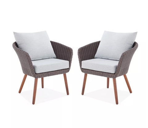 Dark Brown Rattan And Wicker 4 Seater Patio Set With Table And Grey Cushions