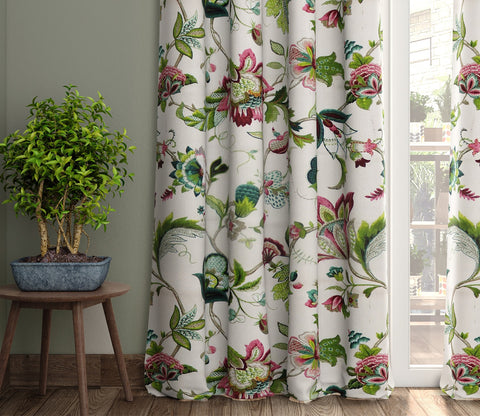 Rose Vineyard Floral Printed Set of 2 Cotton Black Out 7ft Door Curtain (84x54)