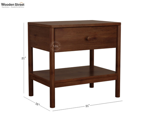 Palmier Mango Wood Bedside Table with Drawer & Open Shelf (Teak Finish)