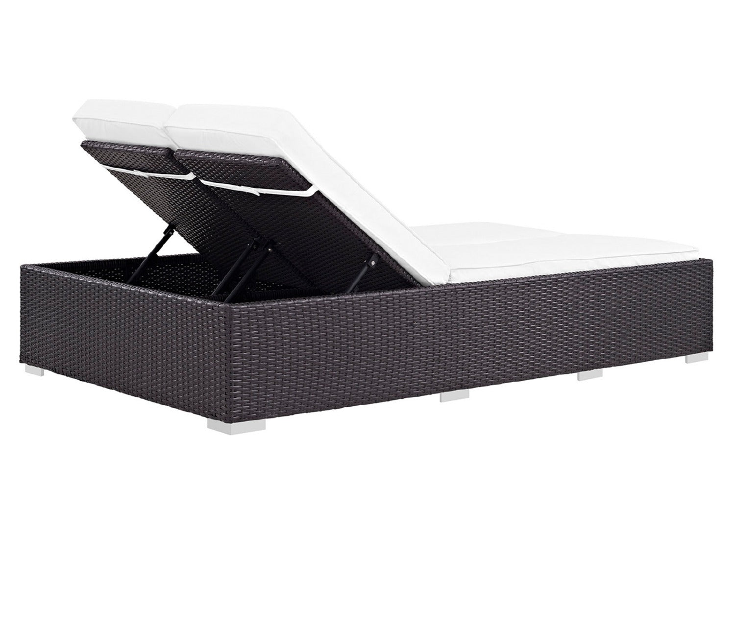 Dark Brown Big Patio Lounger With White Cushions