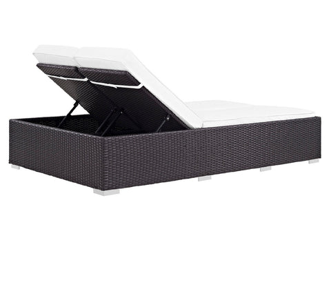 Dark Brown Big Patio Lounger With White Cushions