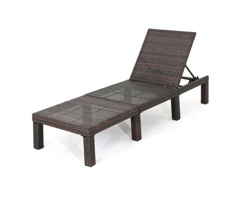 Dark Brown Adjustable Outdoor Patio Lounger With Sky Blue Cushions