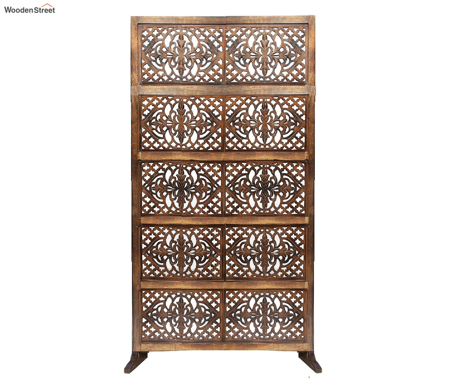 Ethan Floral Hand Carved Wooden Room Divider Single Panel With Stand