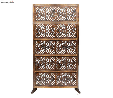 Ethan Floral Hand Carved Wooden Room Divider Single Panel With Stand