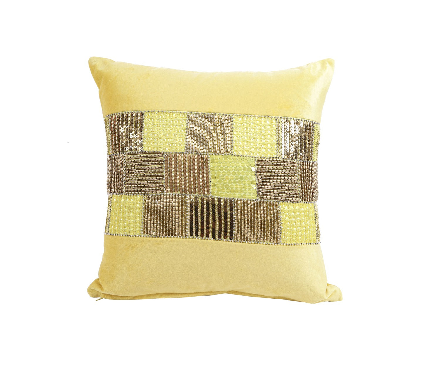 Velvet Beaded Cushion Covers - Set of 2 (Yellow, 18 x 18 inch)