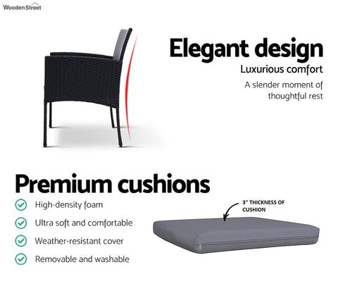 Black 2 Seater Outdoor Furniture Set With Grey Cushions