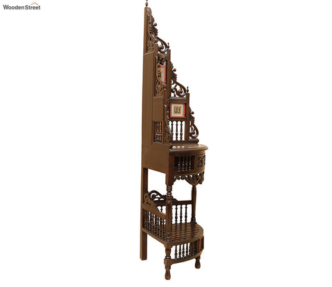 Quadro Teak Wood Corner Table with Storage and Carved Elevation