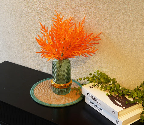 Ever Bloom Artificial Plant Plastic Iron Leaf Plastic Set of 2 (Orange)