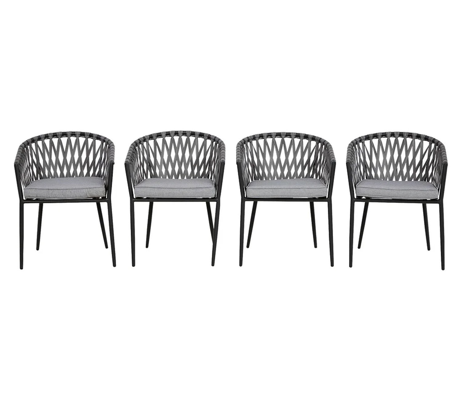 Grey Rope 4 Seater Chair Set With Grey Cushions