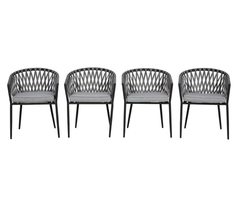 Grey Rope 4 Seater Chair Set With Grey Cushions