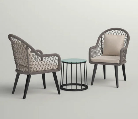 Grey Rope 2 Seater Chair With Table And Cream Cushions Balcony Set
