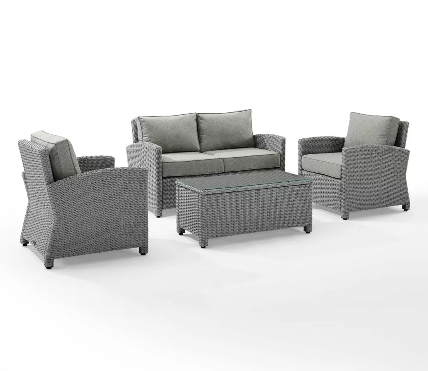 Grey Rattan And Wicker 4 Seater Patio Set With Table And Grey Cushions