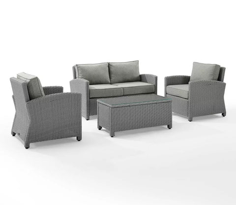 Grey Rattan And Wicker 4 Seater Patio Set With Table And Grey Cushions