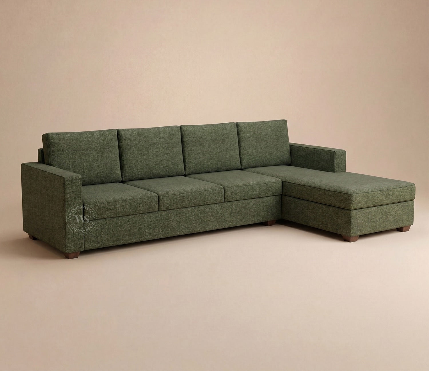 Albus L-Shape 5 Seater Right Aligned Sofa (Cotton, Sage Green)