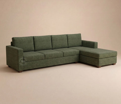 Albus L-Shape 5 Seater Right Aligned Sofa (Cotton, Sage Green)
