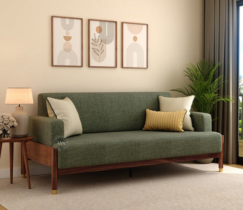 Kairav Modern 3+2 Wooden Sofa Set with Premium Upholstery (Sage Green)