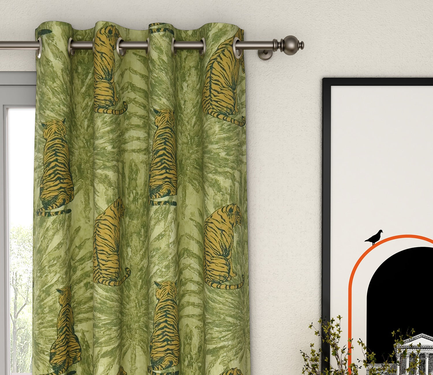 Leopard Print Light-Filtering Door Curtains Set of 2 (Green, 7 Feet)