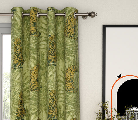 Leopard Print Light-Filtering Door Curtains Set of 2 (Green, 7 Feet)