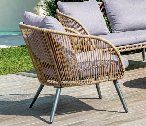 Beige Rope 4 Seater Sofa Set With Table And Grey Cushions