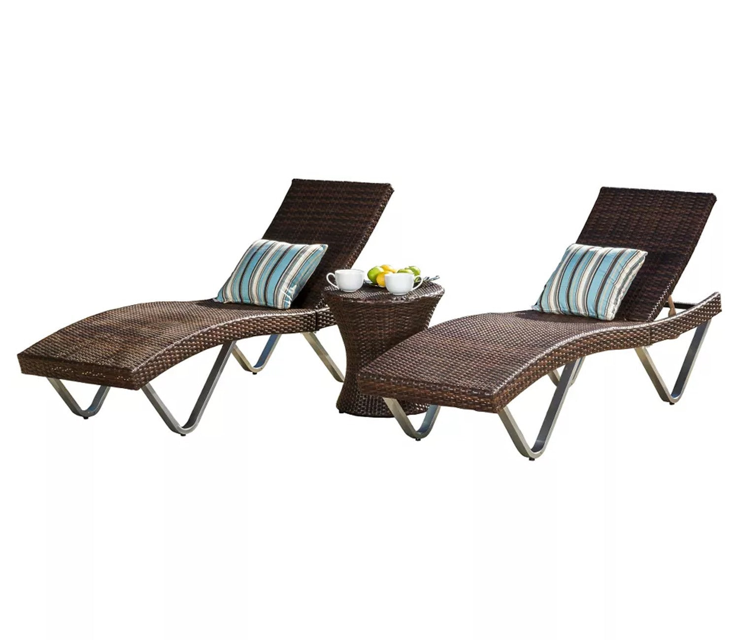 Dark Brown 2 Seater Lounger Set With Round Table